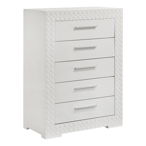 Pemberly Row 5-Drawer High Gloss Bedroom Chest in White Finish