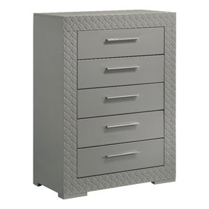 Pemberly Row 5-Drawer High Gloss Bedroom Chest in Grey Finish