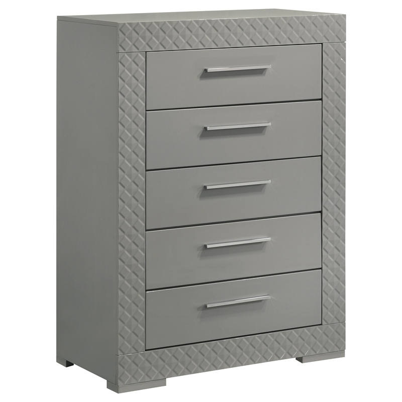 Pemberly Row 5-Piece Eastern King High Gloss Bedroom Set in Grey
