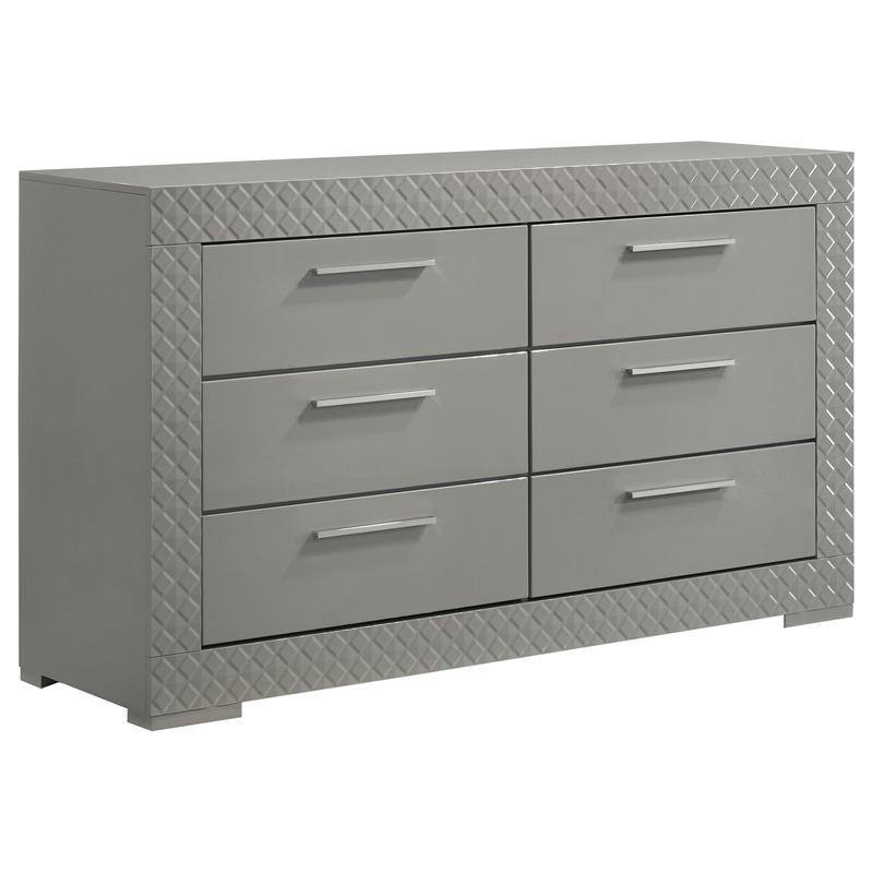 Pemberly Row 4-Piece Queen High Gloss Bedroom Set in Grey Finish