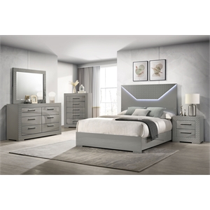 Pemberly Row 5-Piece Queen High Gloss Bedroom Set in Grey Finish