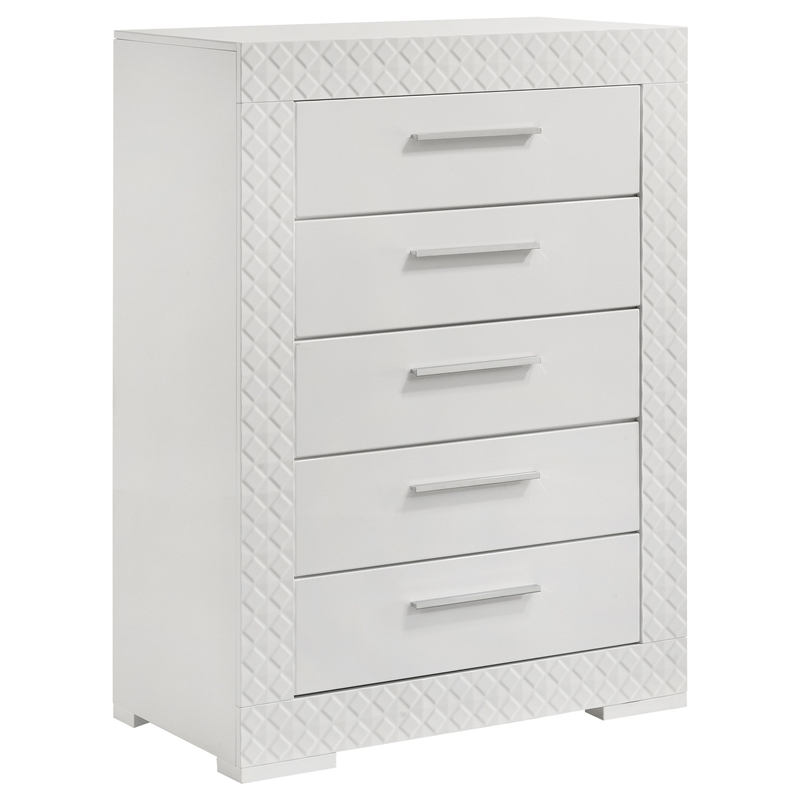 Pemberly Row 5-Piece Queen High Gloss Bedroom Set in White Finish
