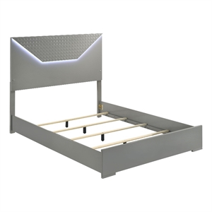 Pemberly Row Eastern King Panel Bed with LED Headboard in Grey Gloss