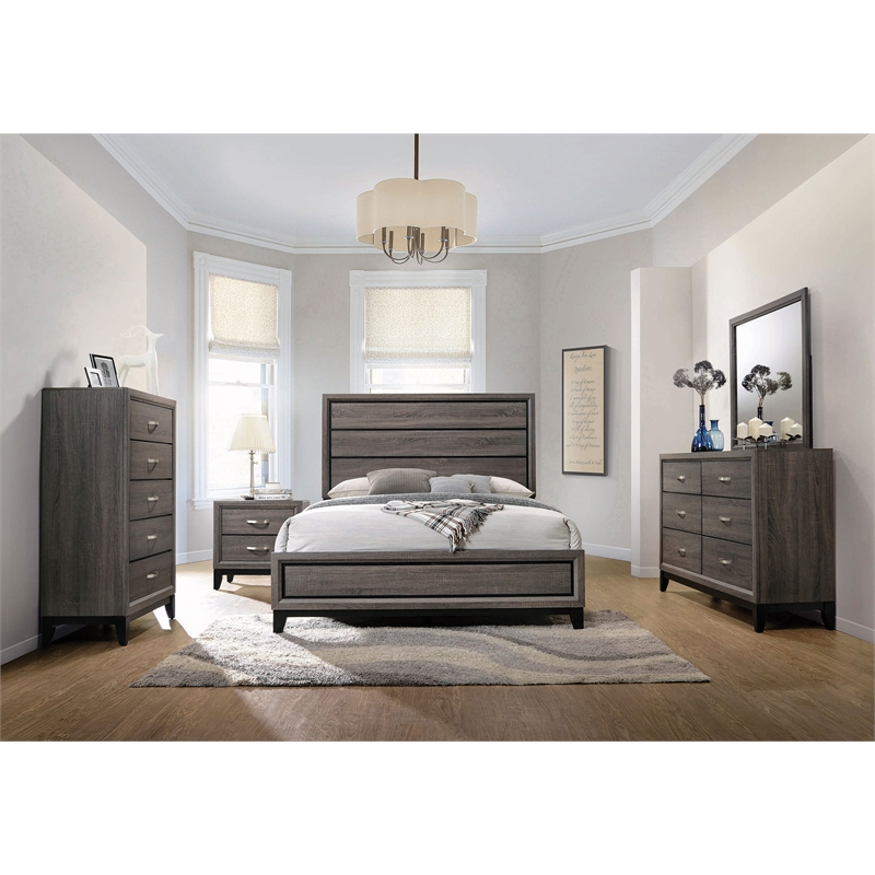 Pemberly Row 5-Piece 56-Inch Wood Queen Bedroom Set in Gray Oak
