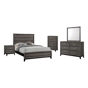 pemberly row 5-piece 56-inch wood queen bedroom set in gray oak