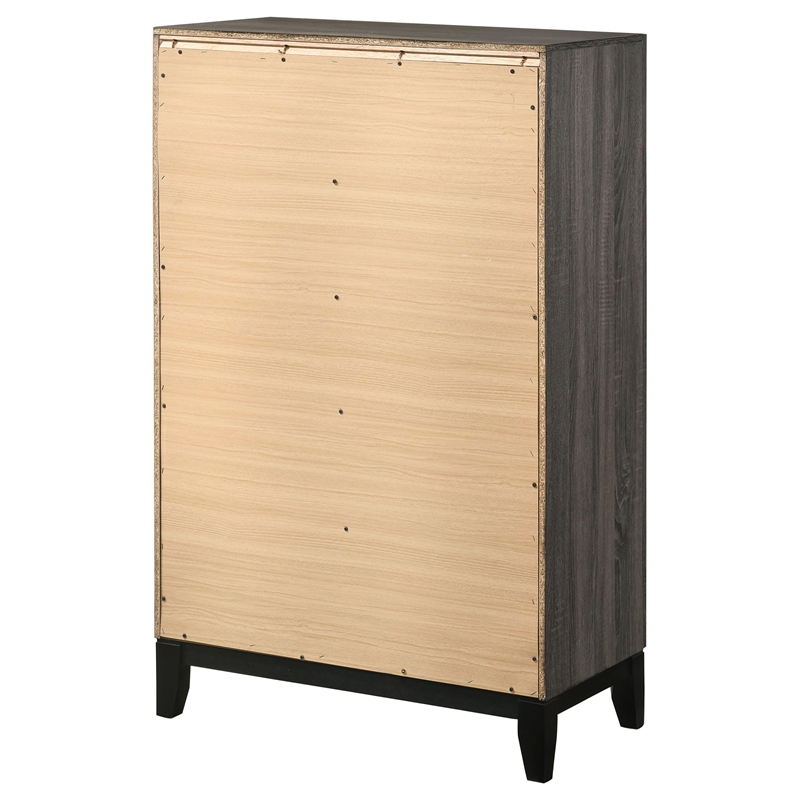 Pemberly Row Mid-Century 5-Drawer Bedroom Chest in Grey Oak Finish