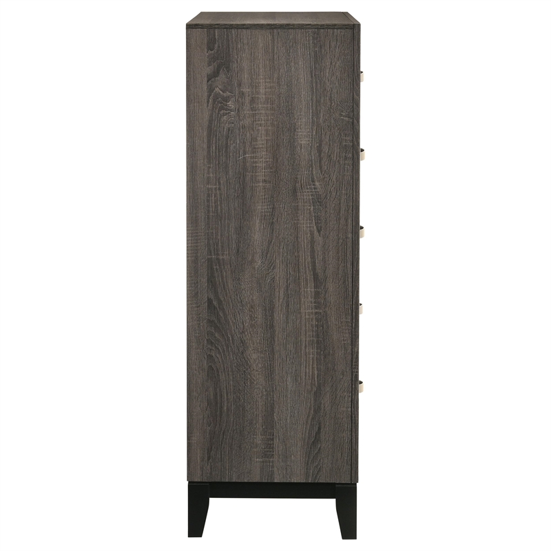 Pemberly Row Mid-Century 5-Drawer Bedroom Chest in Grey Oak Finish