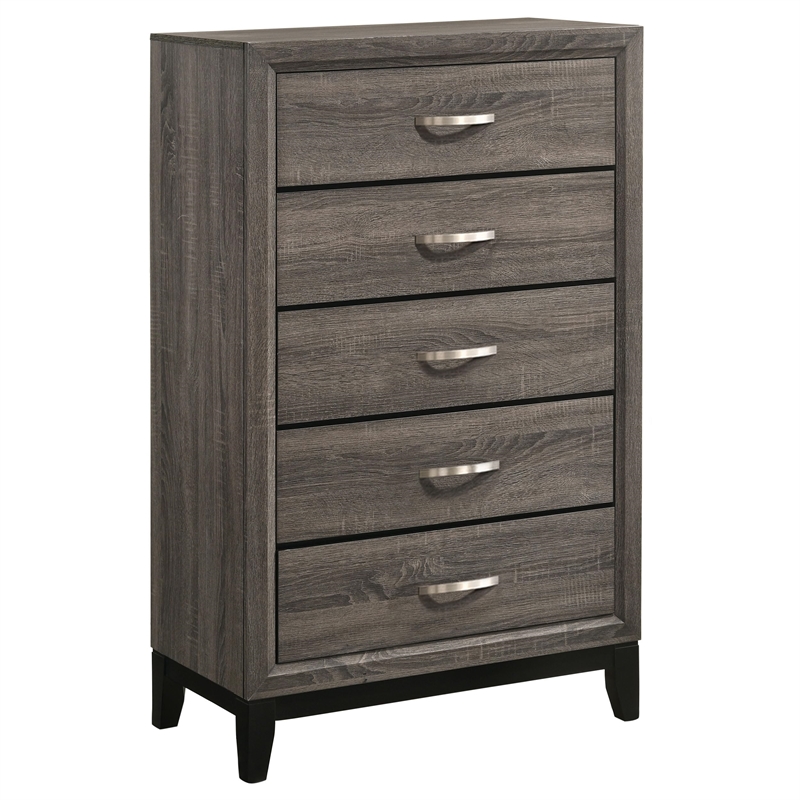 Pemberly Row Mid-Century 5-Drawer Bedroom Chest in Grey Oak Finish