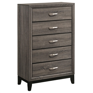 Pemberly Row Mid-Century 5-Drawer Bedroom Chest in Grey Oak Finish