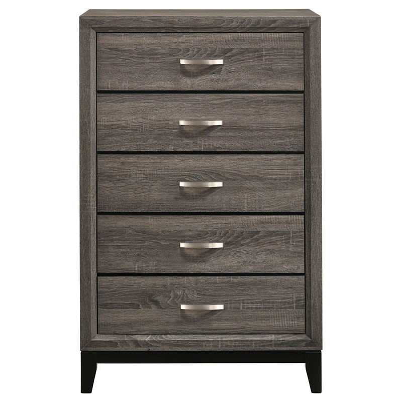 Pemberly Row Mid-Century 5-Drawer Bedroom Chest in Grey Oak Finish