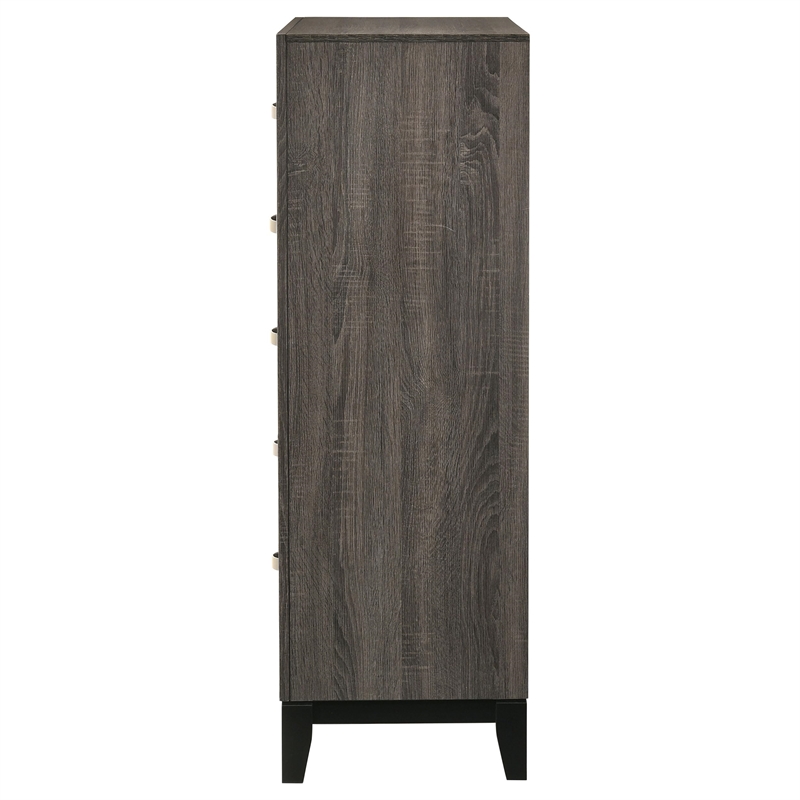 Pemberly Row Mid-Century 5-Drawer Bedroom Chest in Grey Oak Finish