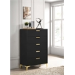 Pemberly Row 5-Drawer Bedroom Chest in Black with Gold Accents