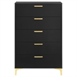 Pemberly Row 5-Drawer Bedroom Chest in Black with Gold Accents
