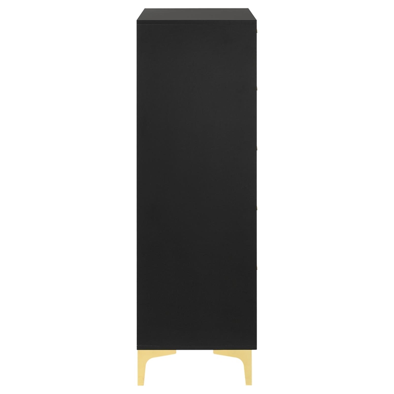 Pemberly Row 5-Drawer Bedroom Chest in Black with Gold Accents
