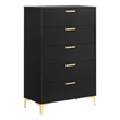 Pemberly Row 5-Drawer Bedroom Chest in Black with Gold Accents