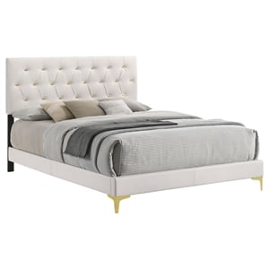 Pemberly Row Glam Upholstered California King Panel Bed in White