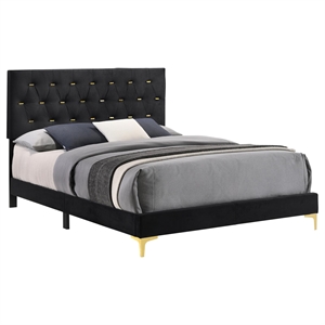 Pemberly Row Glam Upholstered California King Panel Bed in Black