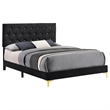 Pemberly Row Glam Upholstered California King Panel Bed in Black