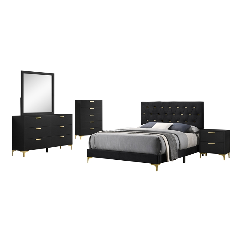 Pemberly Row 5-Piece California King Glam Bedroom Set in Black