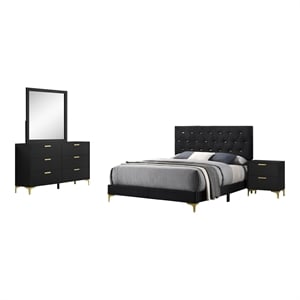 Pemberly Row 4-Piece Eastern King Glam Bedroom Set in Black Finish