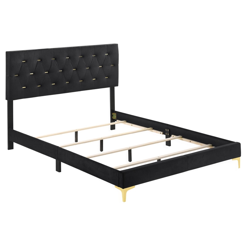 Pemberly Row 4-Piece Queen Glam Upholstered Bedroom Set in Black