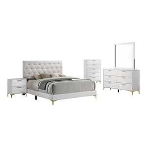 Pemberly Row 5-Piece Eastern King Glam Bedroom Set in White Finish