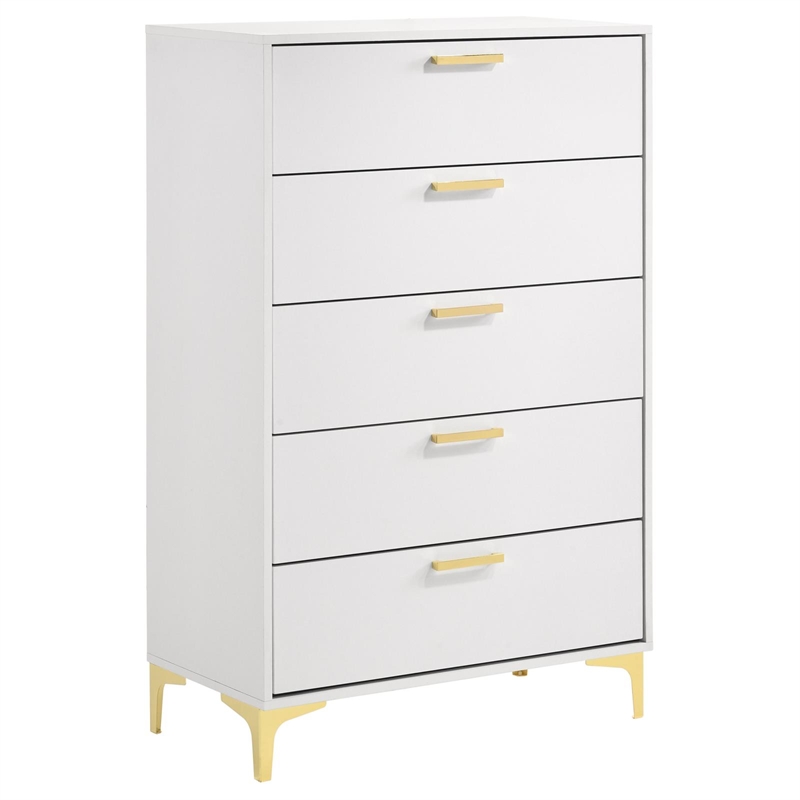 Pemberly Row 5-Piece Eastern King Glam Bedroom Set in White Finish