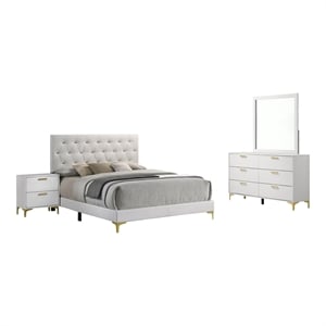 Pemberly Row 4-Piece Eastern King Glam Bedroom Set in White Finish