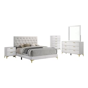 Pemberly Row 5-Piece Queen Glam Upholstered Bedroom Set in White