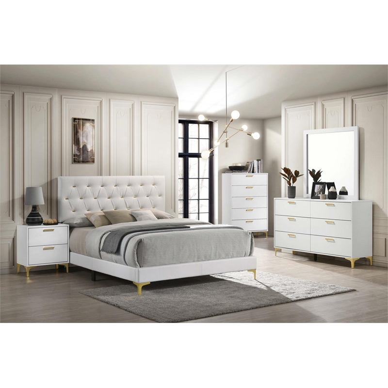 Pemberly Row 5-Piece Queen Glam Upholstered Bedroom Set in White