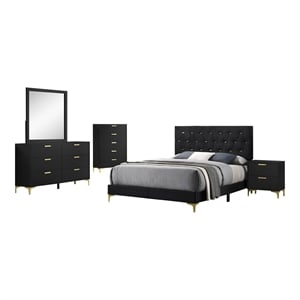 Pemberly Row 5-Piece Eastern King Glam Bedroom Set in Black Finish