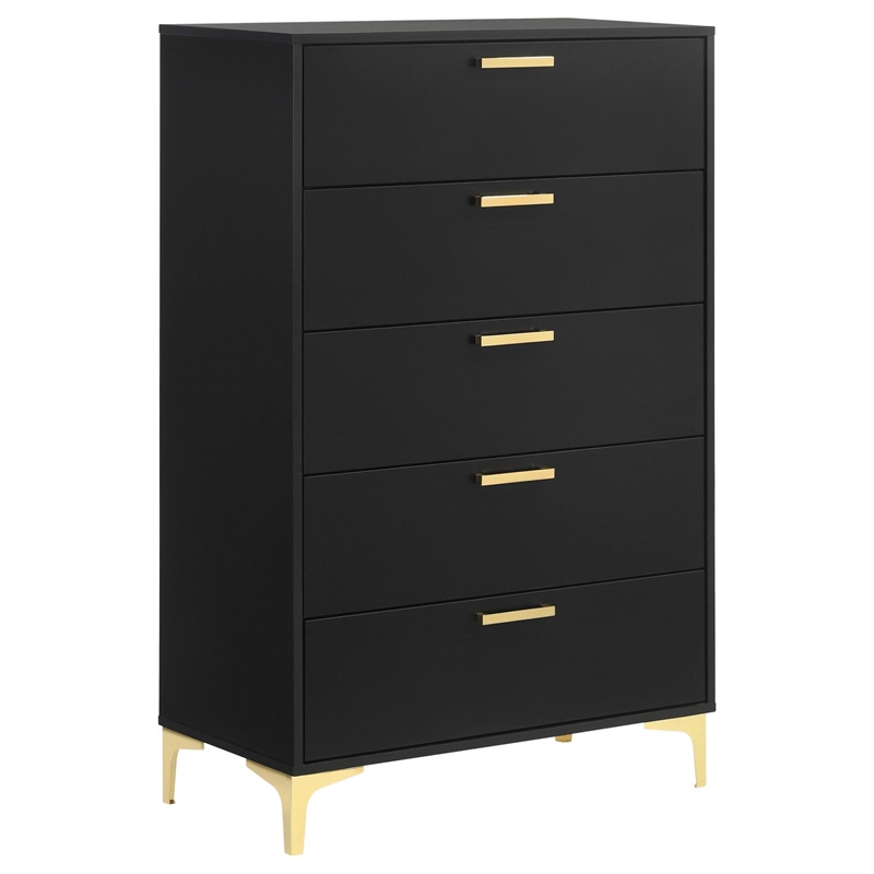 Pemberly Row 5-Piece Eastern King Glam Bedroom Set in Black Finish
