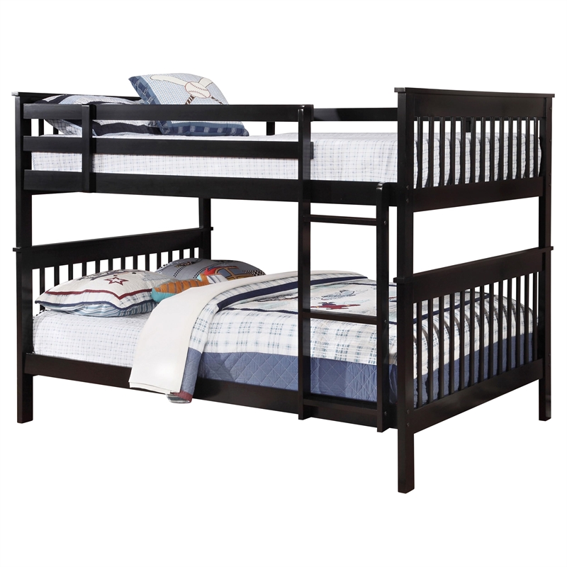 Pemberly Row Wood Slatted Full Over Full Bunk Bed in Black Finish