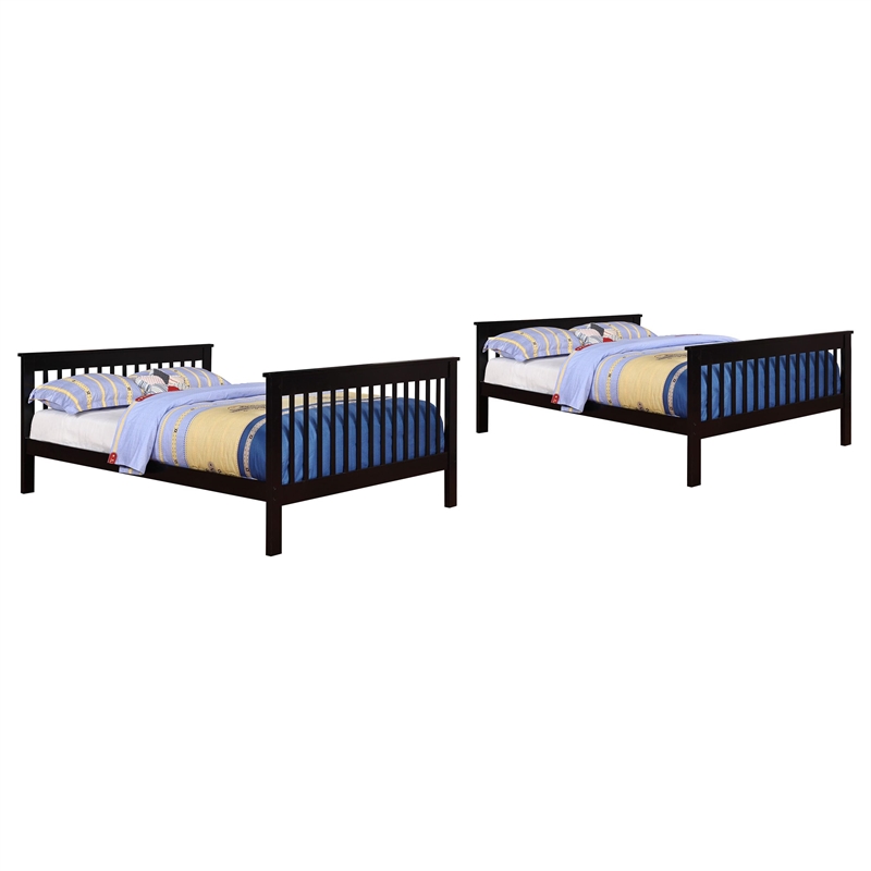 Pemberly Row Wood Slatted Full Over Full Bunk Bed in Black Finish