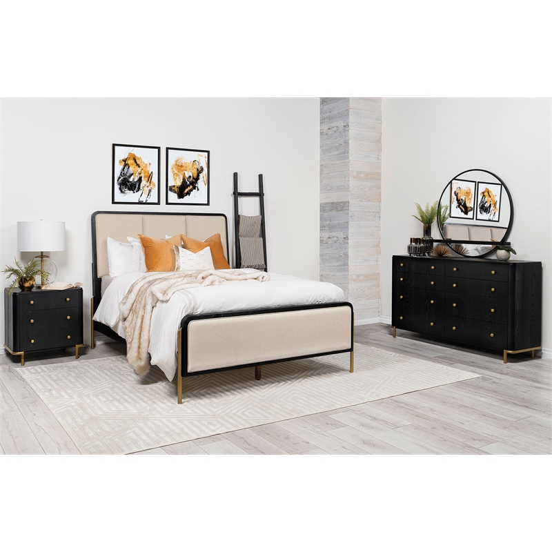 Pemberly Row 4-Piece Eastern King Bedroom Set in Cream and Black
