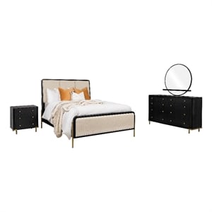 Pemberly Row 4-Piece Eastern King Bedroom Set in Cream and Black