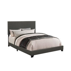 Pemberly Row Nailhead Upholstered Eastern King Bed in Charcoal