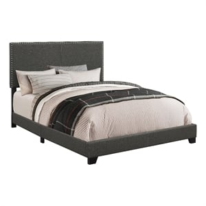 Pemberly Row Nailhead Upholstered Queen Panel Bed in Charcoal