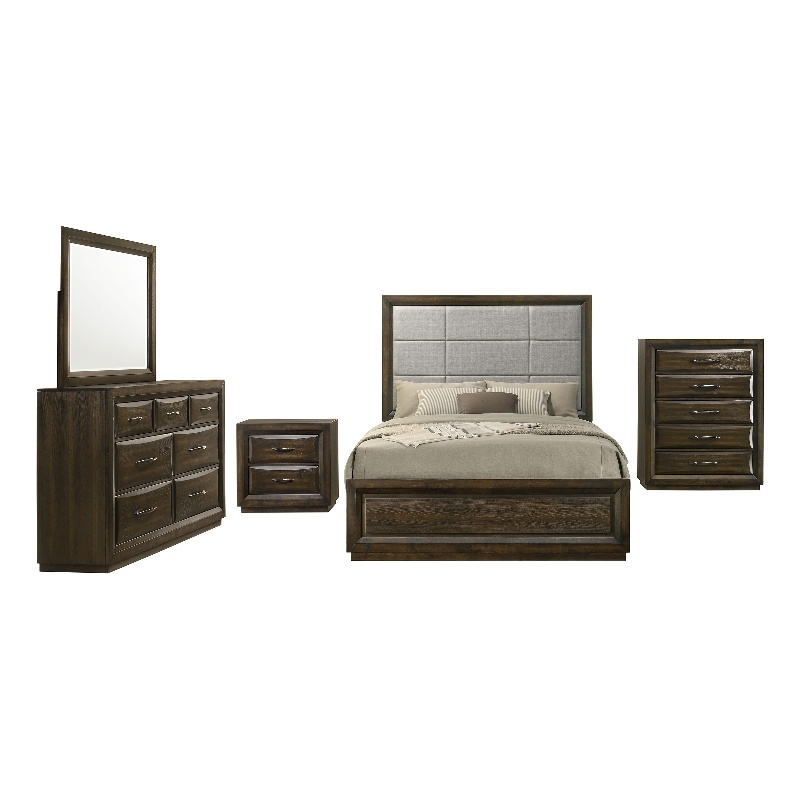 Pemberly Row 5-Piece Queen Panel Bedroom Set in Dark Oak and Gray