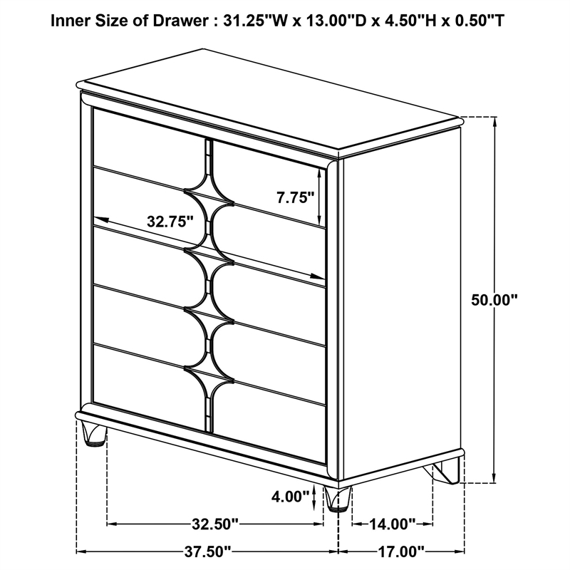 Pemberly Row 5-Drawer Diamond Star Bedroom Chest in Pearl White