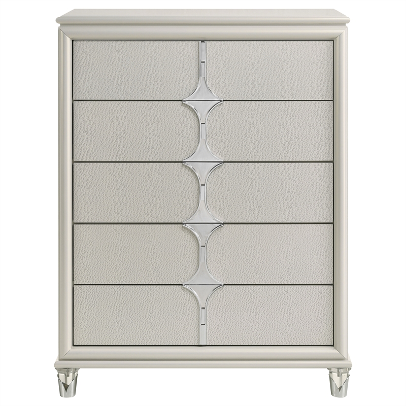 Pemberly Row 5-Drawer Diamond Star Bedroom Chest in Pearl White