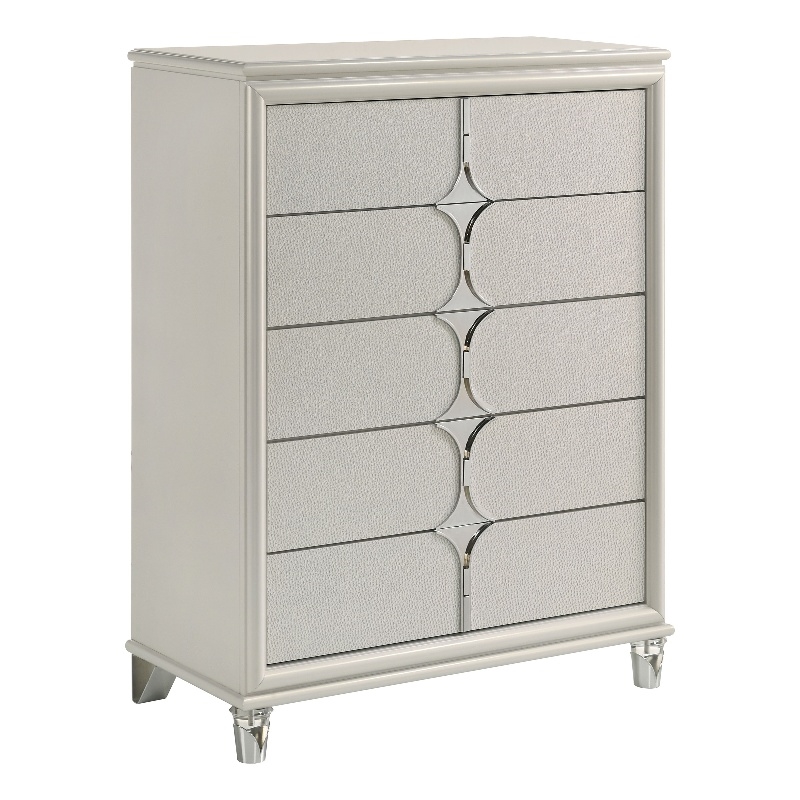 Pemberly Row 5-Drawer Diamond Star Bedroom Chest in Pearl White