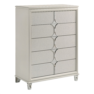 Pemberly Row 5-Drawer Diamond Star Bedroom Chest in Pearl White