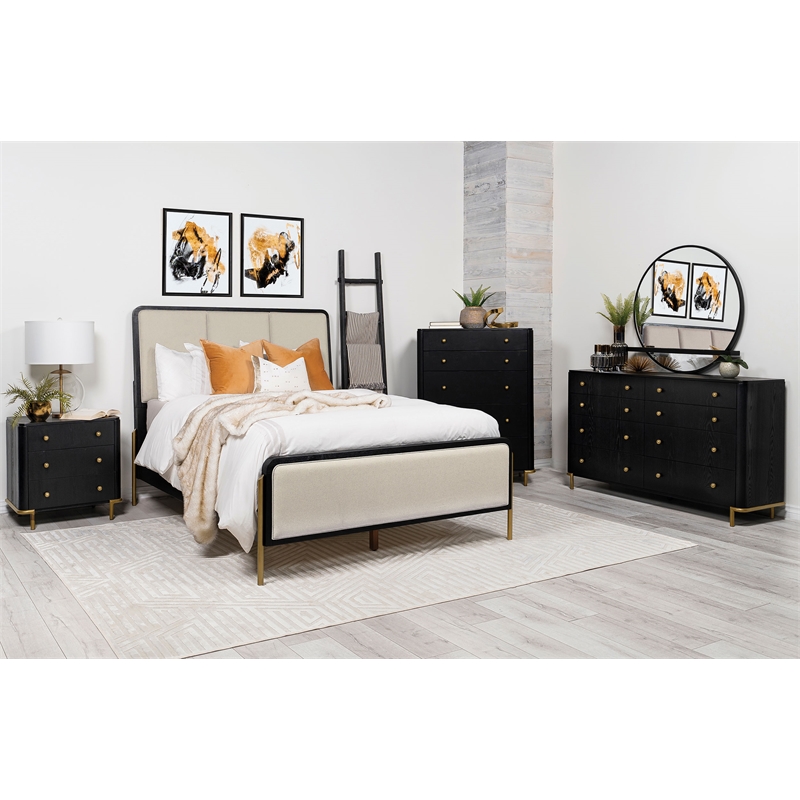 Pemberly Row 5-Piece Eastern King Bedroom Set in Cream and Black