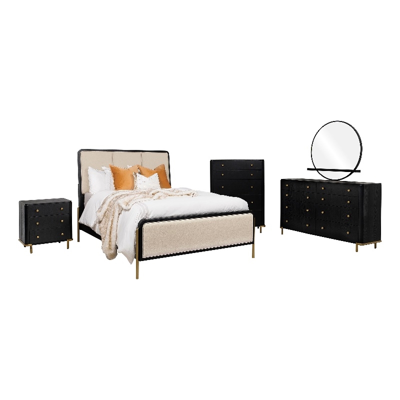 Pemberly Row 5-Piece Eastern King Bedroom Set in Cream and Black