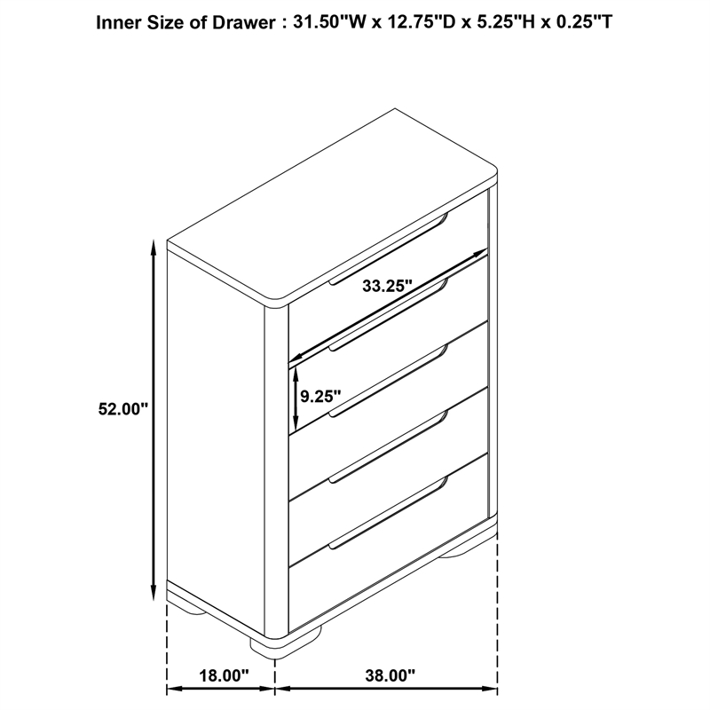 Pemberly Row Contemporary 5-Drawer Chest of Drawers in Light Elm