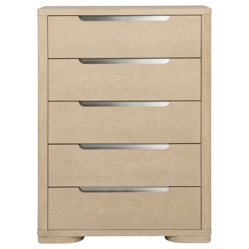 Pemberly Row Contemporary 5-Drawer Chest of Drawers in Light Elm
