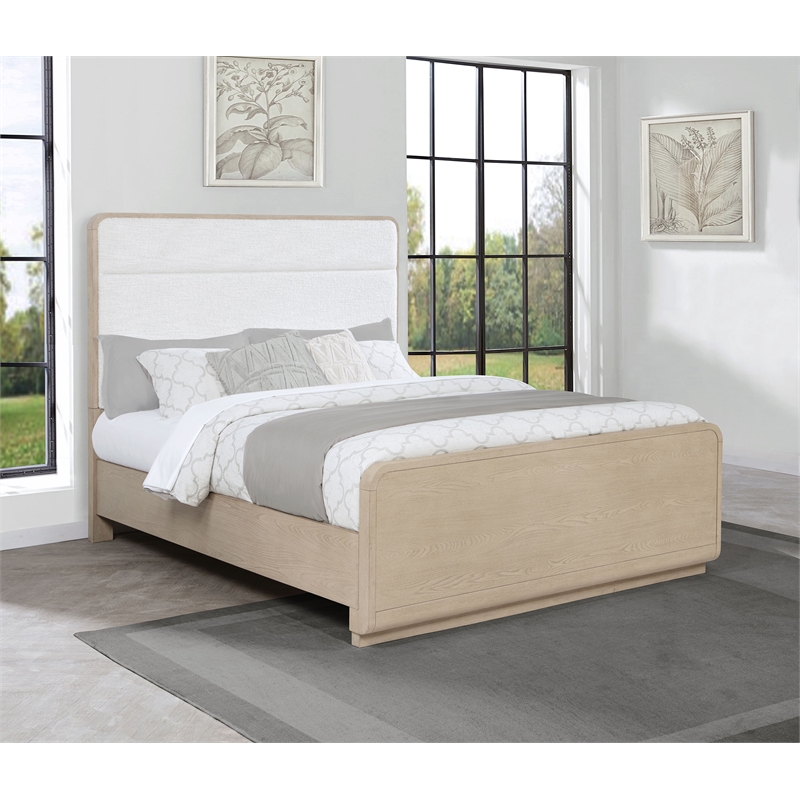 Pemberly Row 56-Inch California King Boucle Panel Bed in Light Elm