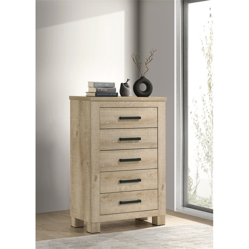 Pemberly Row 5-Drawer Chest of Drawers in Weathered Oak Finish