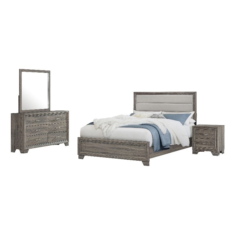 Pemberly Row 4-Piece Queen Upholstered Bedroom Set in Brown Oak